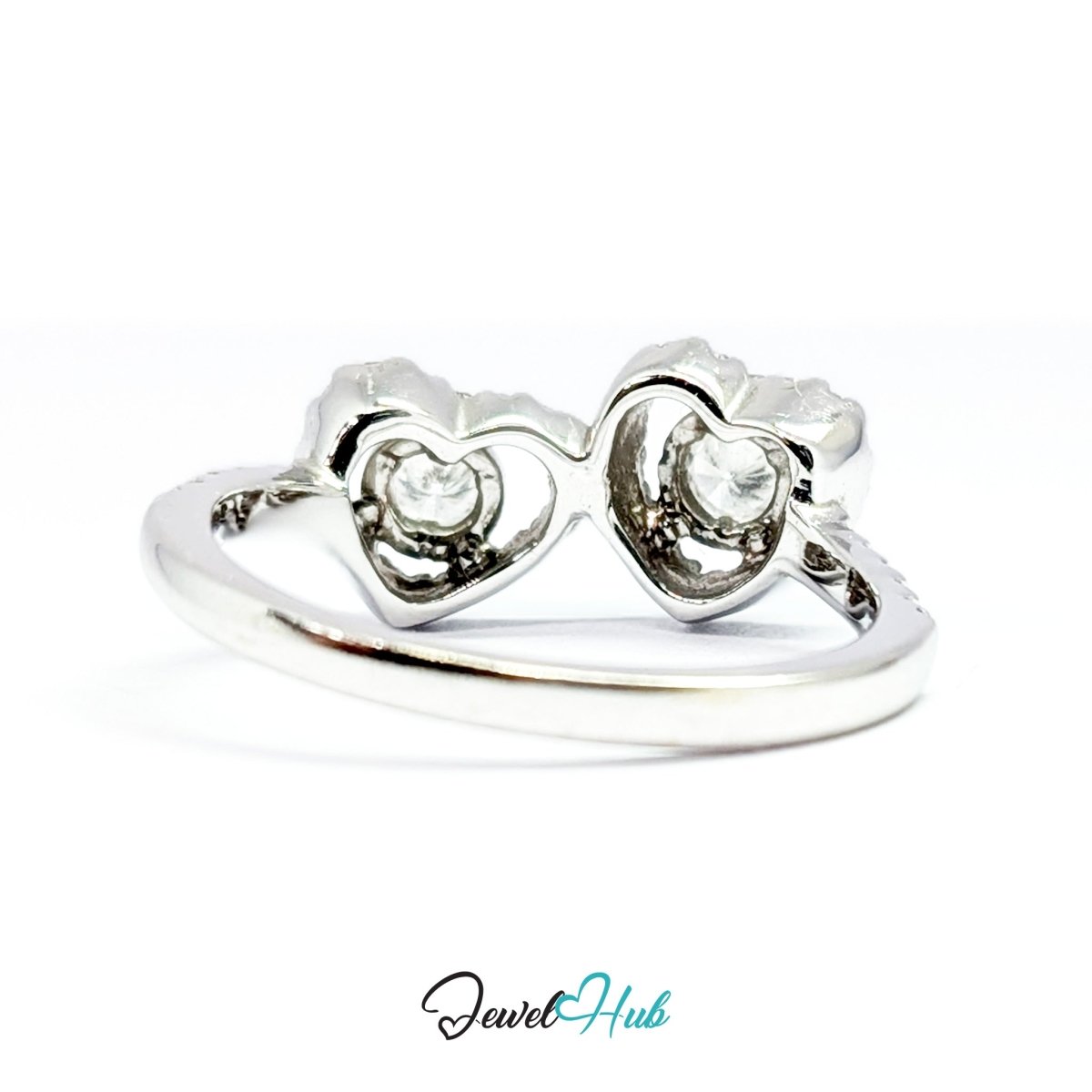 18K White Gold Double Heart Natural Diamond Ring | 0.75ct Est - JewelHub.co.uk
