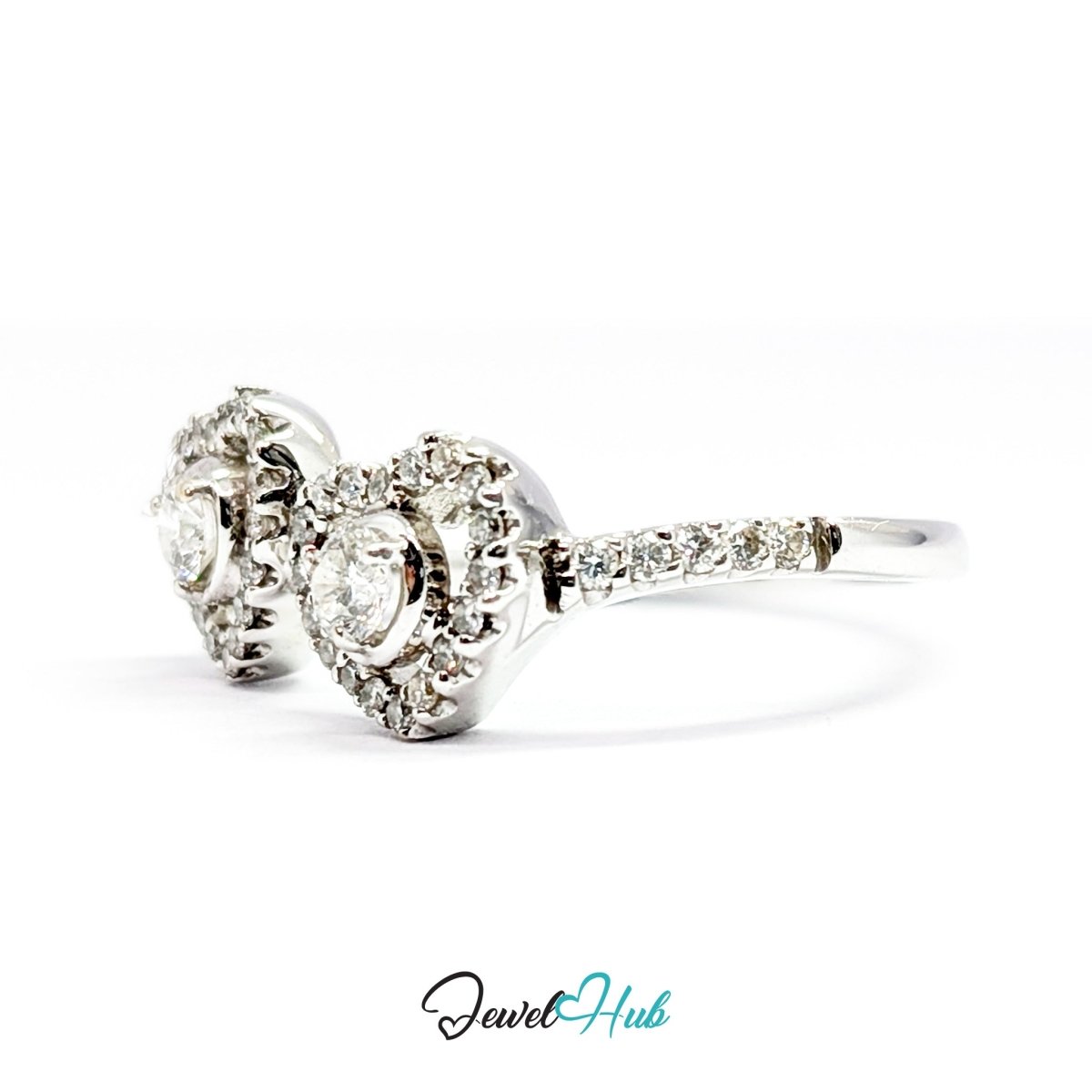 18K White Gold Double Heart Natural Diamond Ring | 0.75ct Est - JewelHub.co.uk