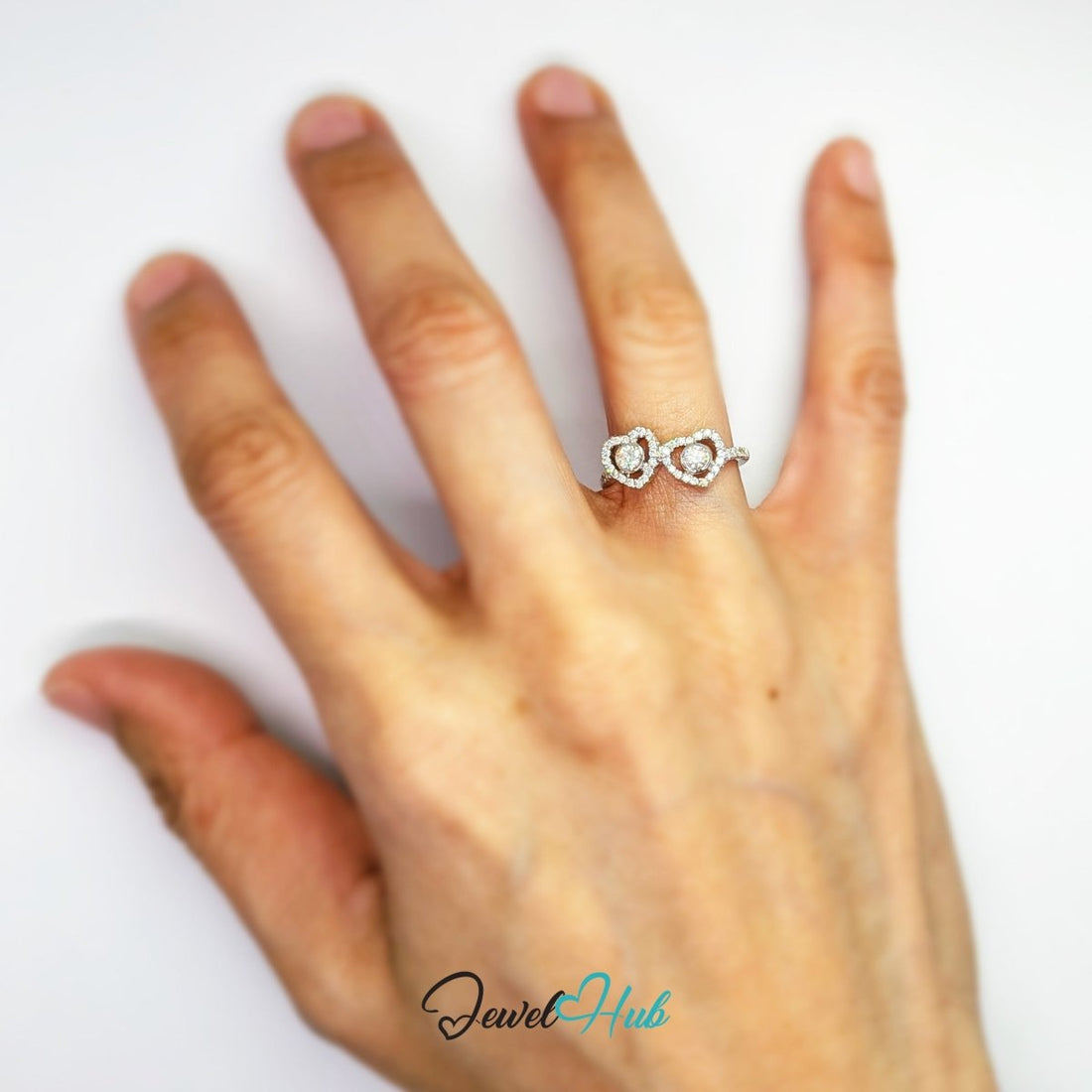 18K White Gold Double Heart Natural Diamond Ring | 0.75ct Est - JewelHub.co.uk