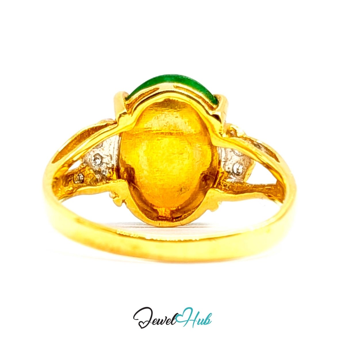 18K Yellow Gold Green Jade & Natural Diamond Ring | 0.07ct Est - JewelHub.co.uk
