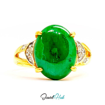 18K Yellow Gold Green Jade & Natural Diamond Ring | 0.07ct Est - JewelHub.co.uk