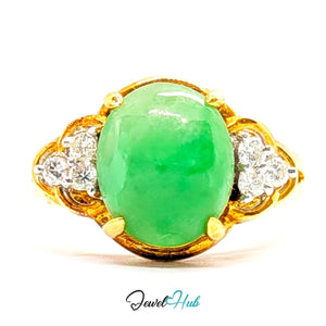 18K Yellow Gold Green Jade & Natural Diamond Ring | 0.09ct Est - JewelHub.co.uk