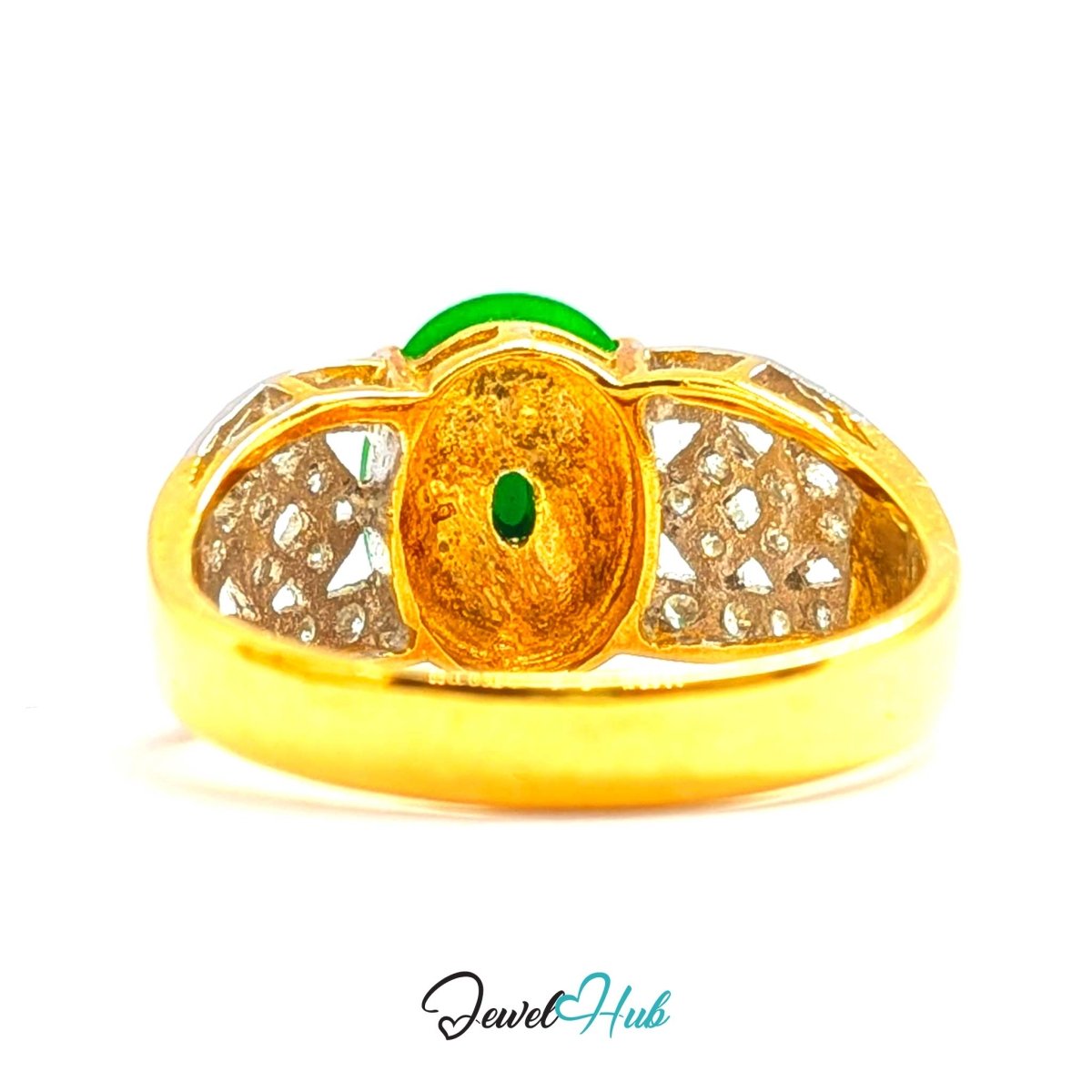 18K Yellow Gold Green Jade & Natural Diamond Ring | 1.75ct Est - JewelHub.co.uk
