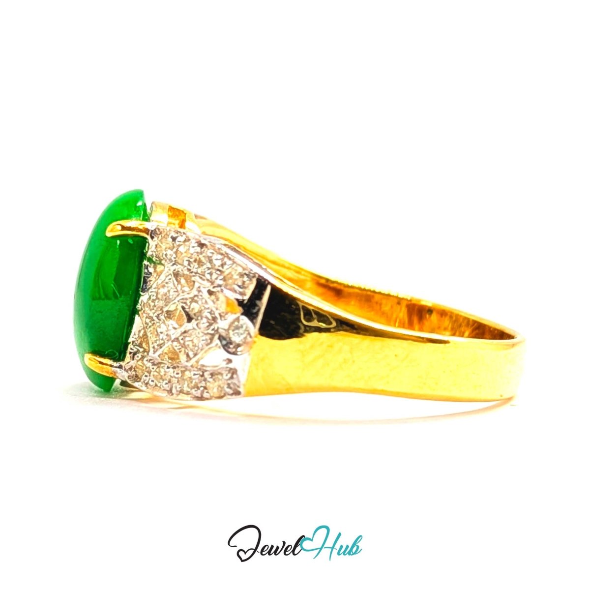 18K Yellow Gold Green Jade & Natural Diamond Ring | 1.75ct Est - JewelHub.co.uk