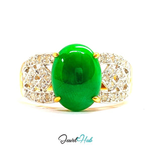 18K Yellow Gold Green Jade & Natural Diamond Ring | 1.75ct Est - JewelHub.co.uk