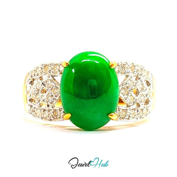 18K Yellow Gold Green Jade & Natural Diamond Ring | 1.75ct Est - JewelHub.co.uk