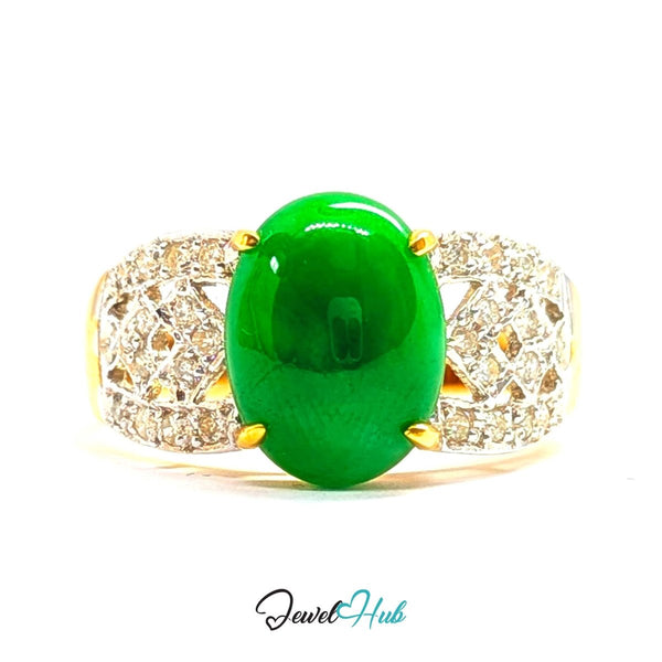 18K Yellow Gold Green Jade & Natural Diamond Ring | 1.75ct Est - JewelHub.co.uk