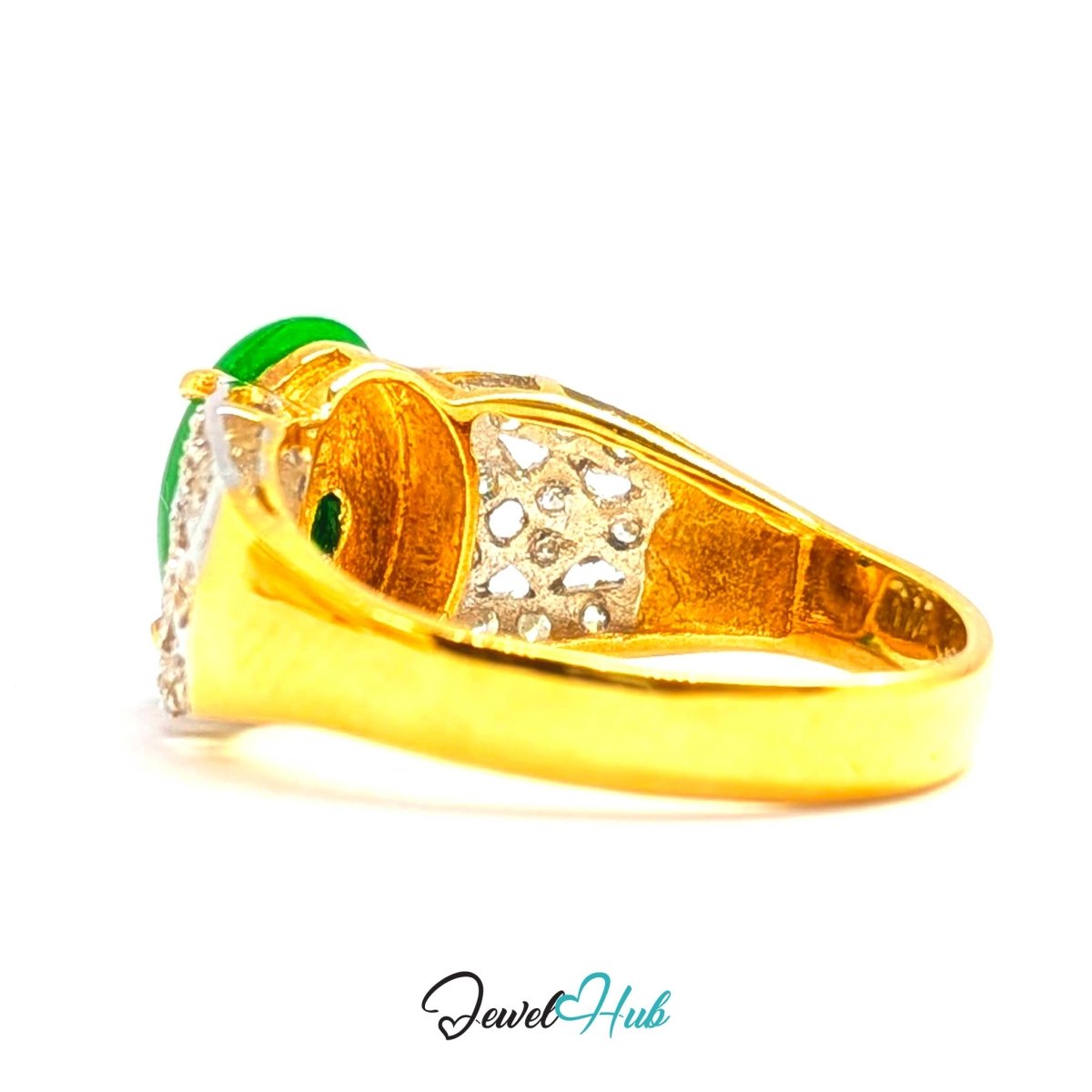 18K Yellow Gold Green Jade & Natural Diamond Ring | 1.75ct Est - JewelHub.co.uk