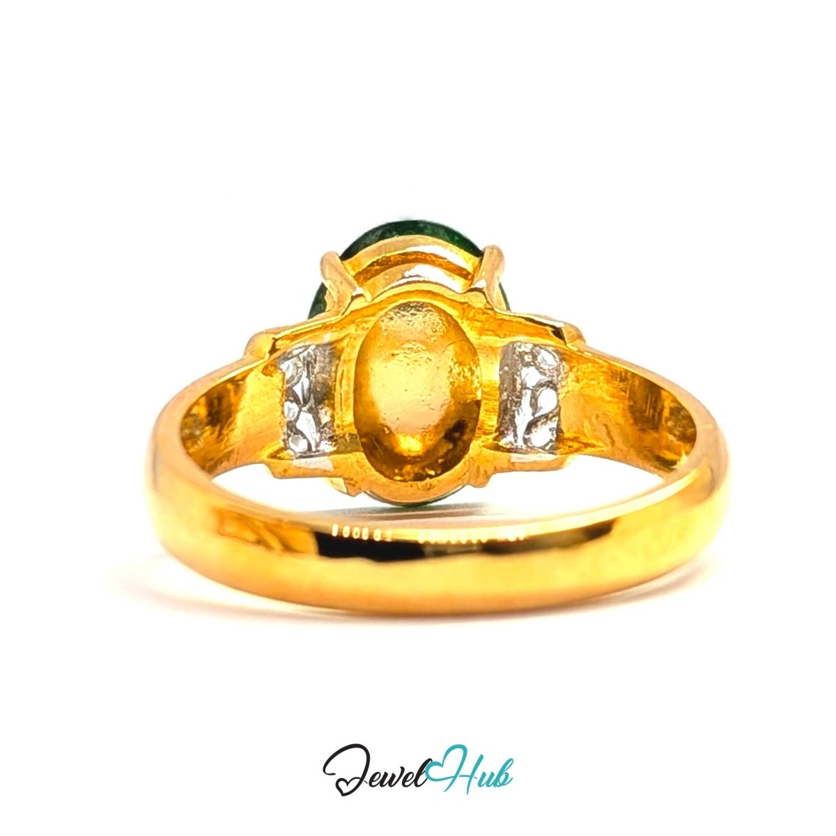 18K Yellow Gold Green Jade Ring | Natural Jade Solitaire Cabochon - JewelHub.co.uk