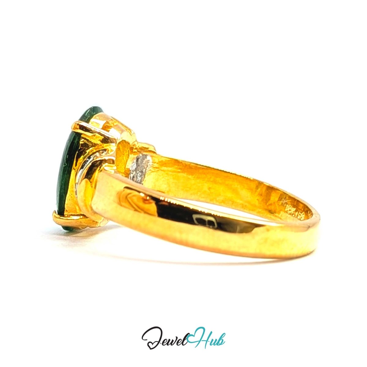 18K Yellow Gold Green Jade Ring | Natural Jade Solitaire Cabochon - JewelHub.co.uk