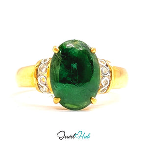 18K Yellow Gold Green Jade Ring | Natural Jade Solitaire Cabochon - JewelHub.co.uk