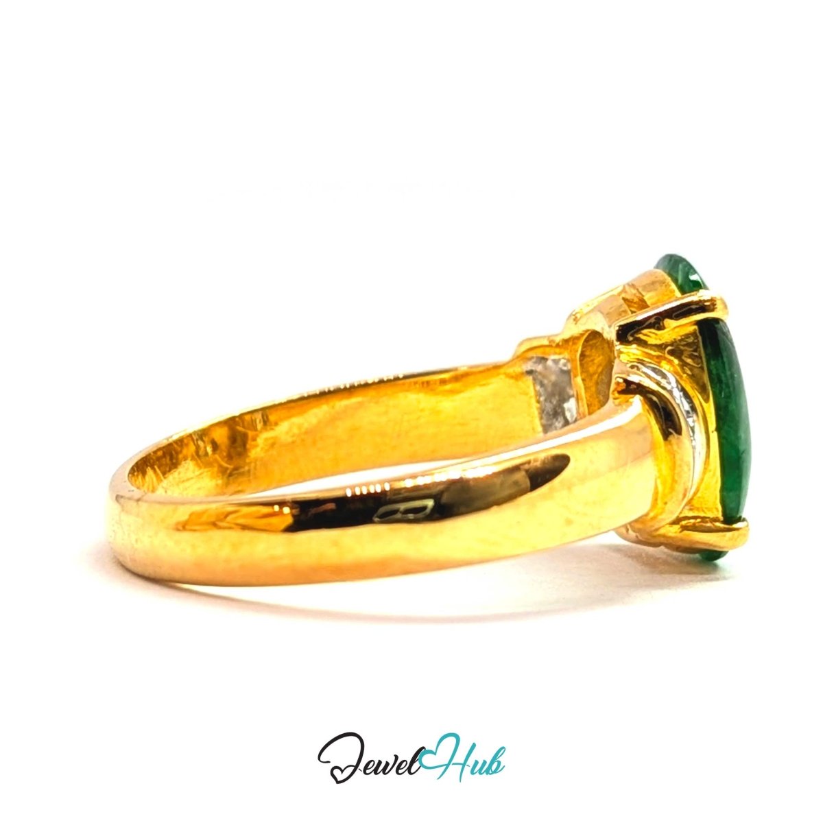 18K Yellow Gold Green Jade Ring | Natural Jade Solitaire Cabochon - JewelHub.co.uk