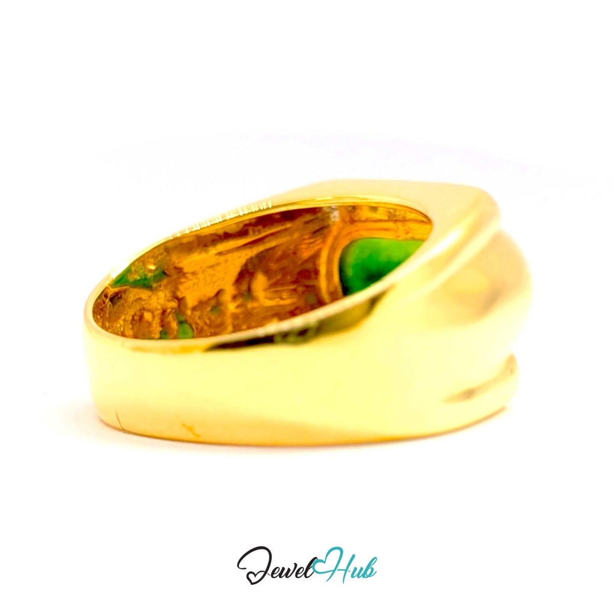 18K Yellow Gold Jade & Natural Diamond Ring | 0.48ct Est - JewelHub.co.uk