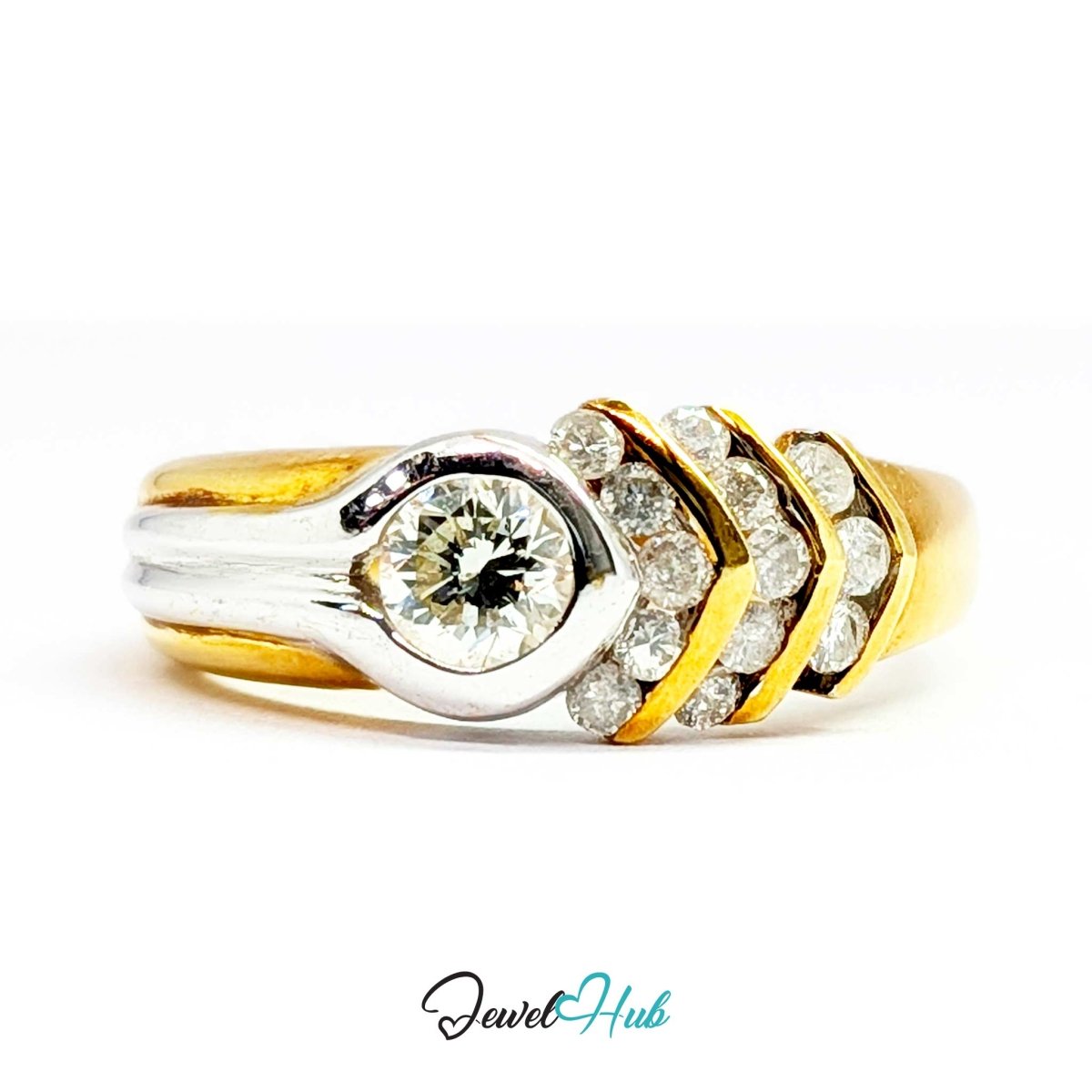 18K Yellow Gold Ribbon Solitaire Natural Diamond Ring | 0.38ct Est - JewelHub.co.uk