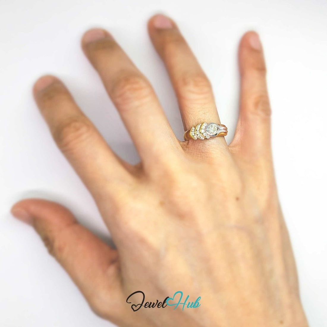 18K Yellow Gold Ribbon Solitaire Natural Diamond Ring | 0.38ct Est - JewelHub.co.uk