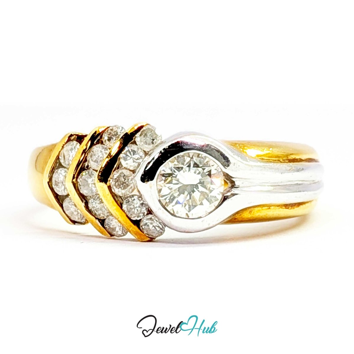 18K Yellow Gold Ribbon Solitaire Natural Diamond Ring | 0.38ct Est - JewelHub.co.uk