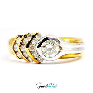 18K Yellow Gold Ribbon Solitaire Natural Diamond Ring | 0.38ct Est - JewelHub.co.uk