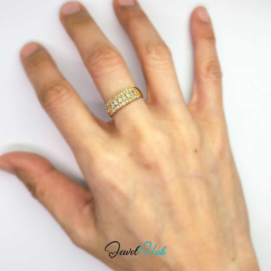 18K Yellow Gold Triple-Row Natural Diamond Ring | 0.55ct Est - JewelHub.co.uk