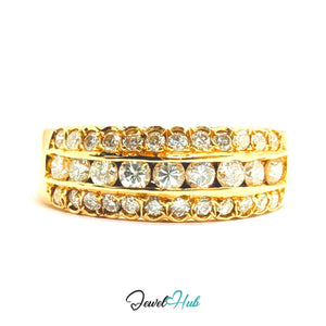 18K Yellow Gold Triple-Row Natural Diamond Ring | 0.55ct Est - JewelHub.co.uk