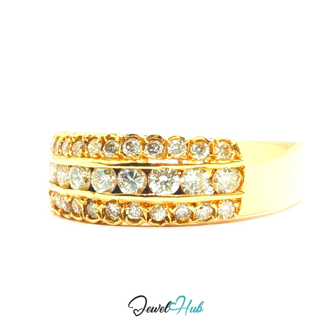 18K Yellow Gold Triple-Row Natural Diamond Ring | 0.55ct Est - JewelHub.co.uk
