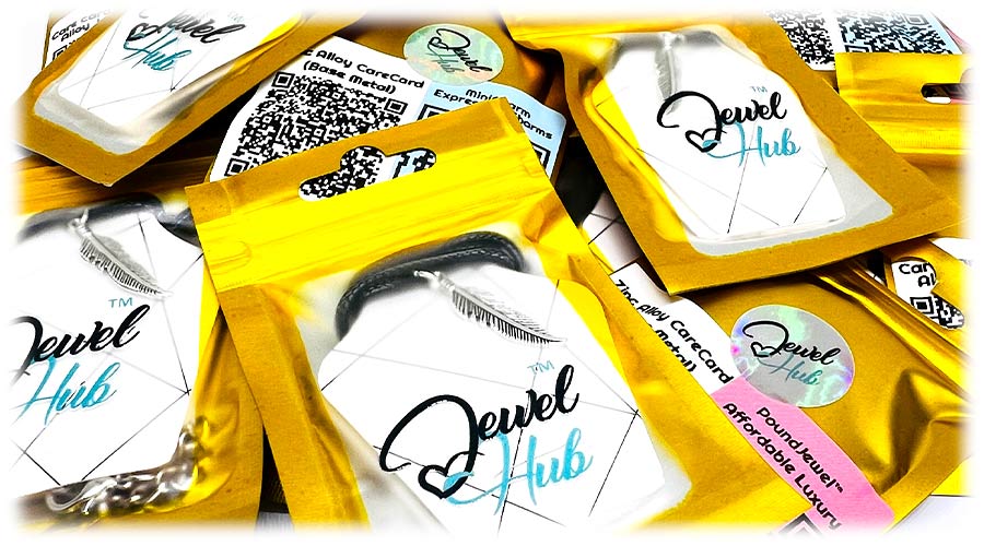 Multiple packages of 'Jewel Hub' false eyelashes with yellow and white packaging.