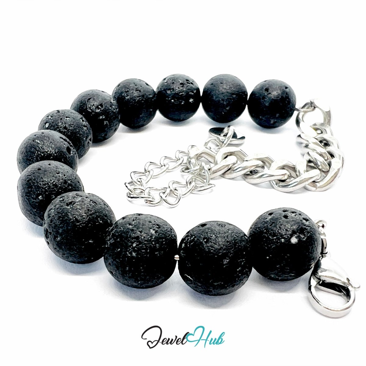 316L Stainless Steel Lava Stone Bracelet – Black Sculptural Chain - JewelHub.co.uk