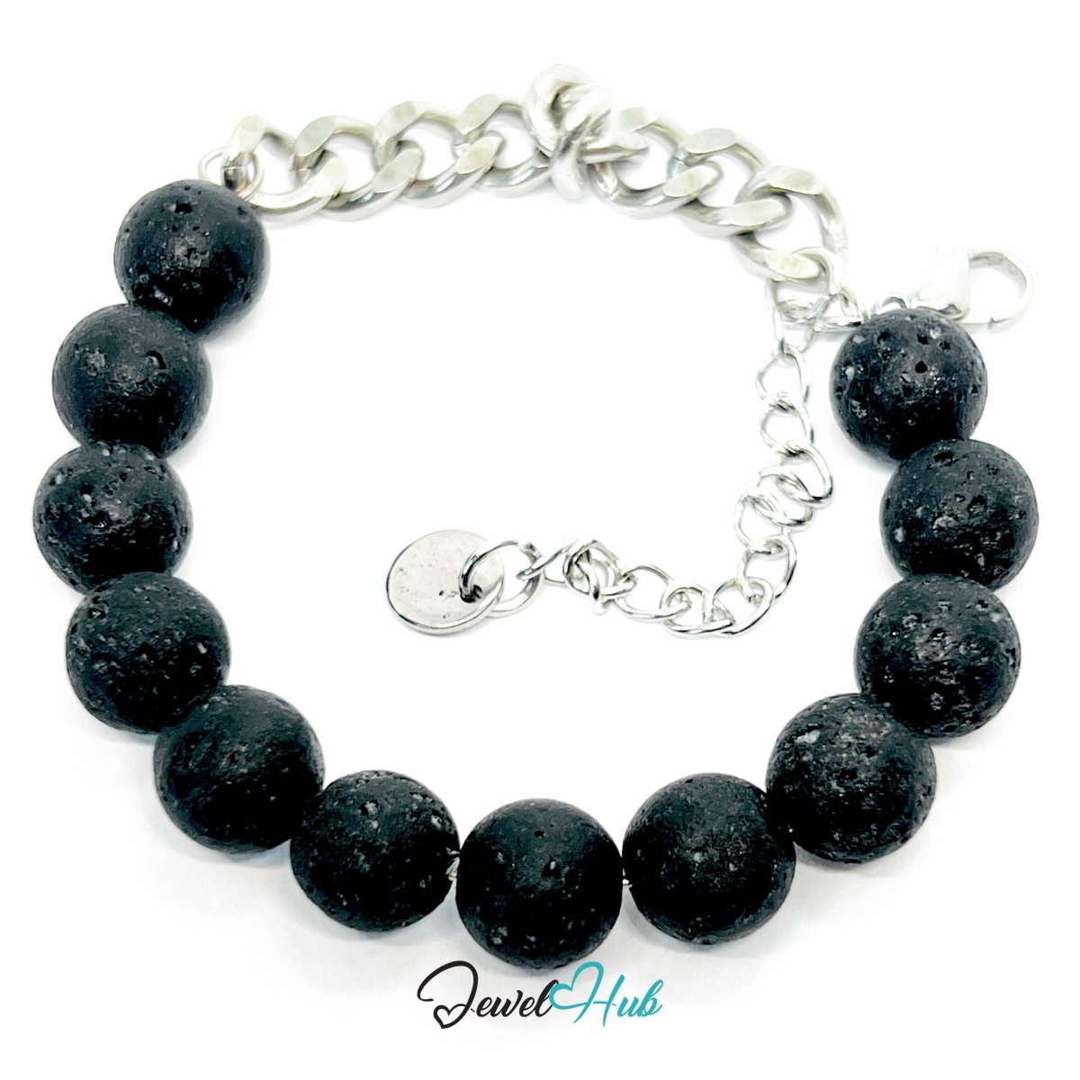 316L Stainless Steel Lava Stone Bracelet – Black Sculptural Chain - JewelHub.co.uk