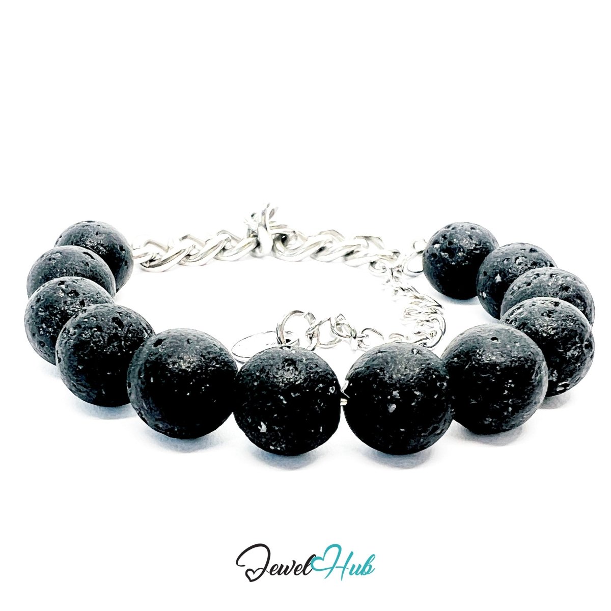 316L Stainless Steel Lava Stone Bracelet – Black Sculptural Chain - JewelHub.co.uk