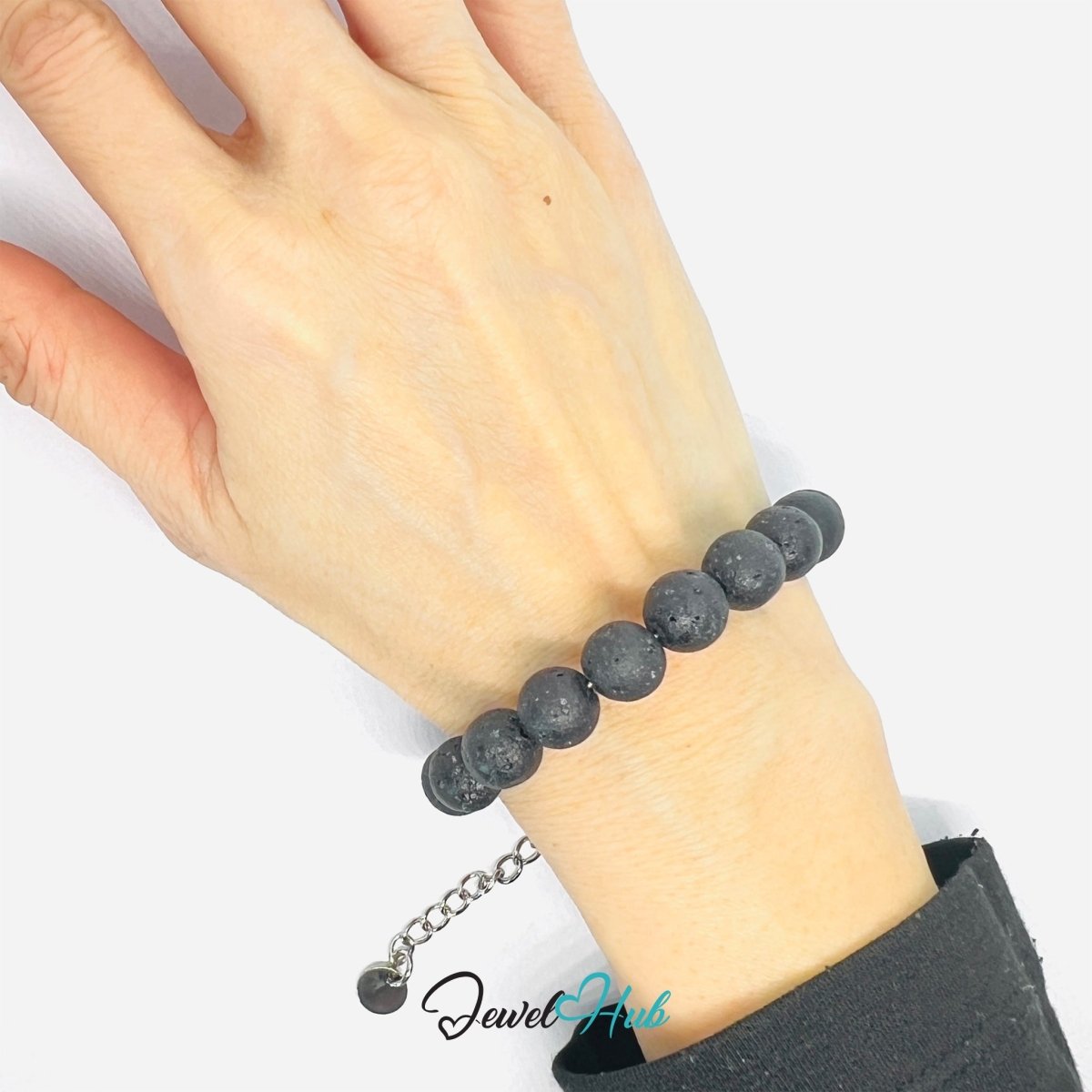 316L Stainless Steel Lava Stone Bracelet – Black Sculptural Chain - JewelHub.co.uk