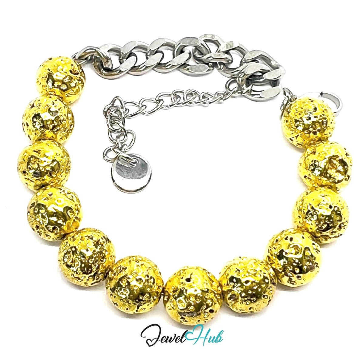 316L Stainless Steel Lava Stone Bracelet – Gold Sculptural Chain - JewelHub.co.uk