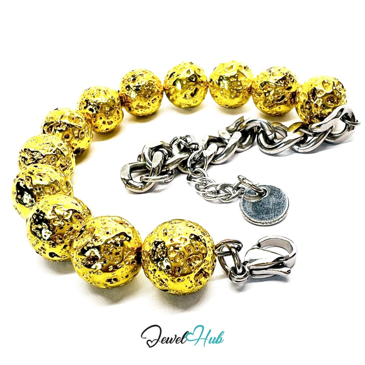 316L Stainless Steel Lava Stone Bracelet – Gold Sculptural Chain - JewelHub.co.uk