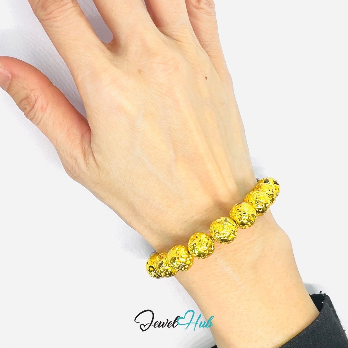 316L Stainless Steel Lava Stone Bracelet – Gold Sculptural Chain - JewelHub.co.uk