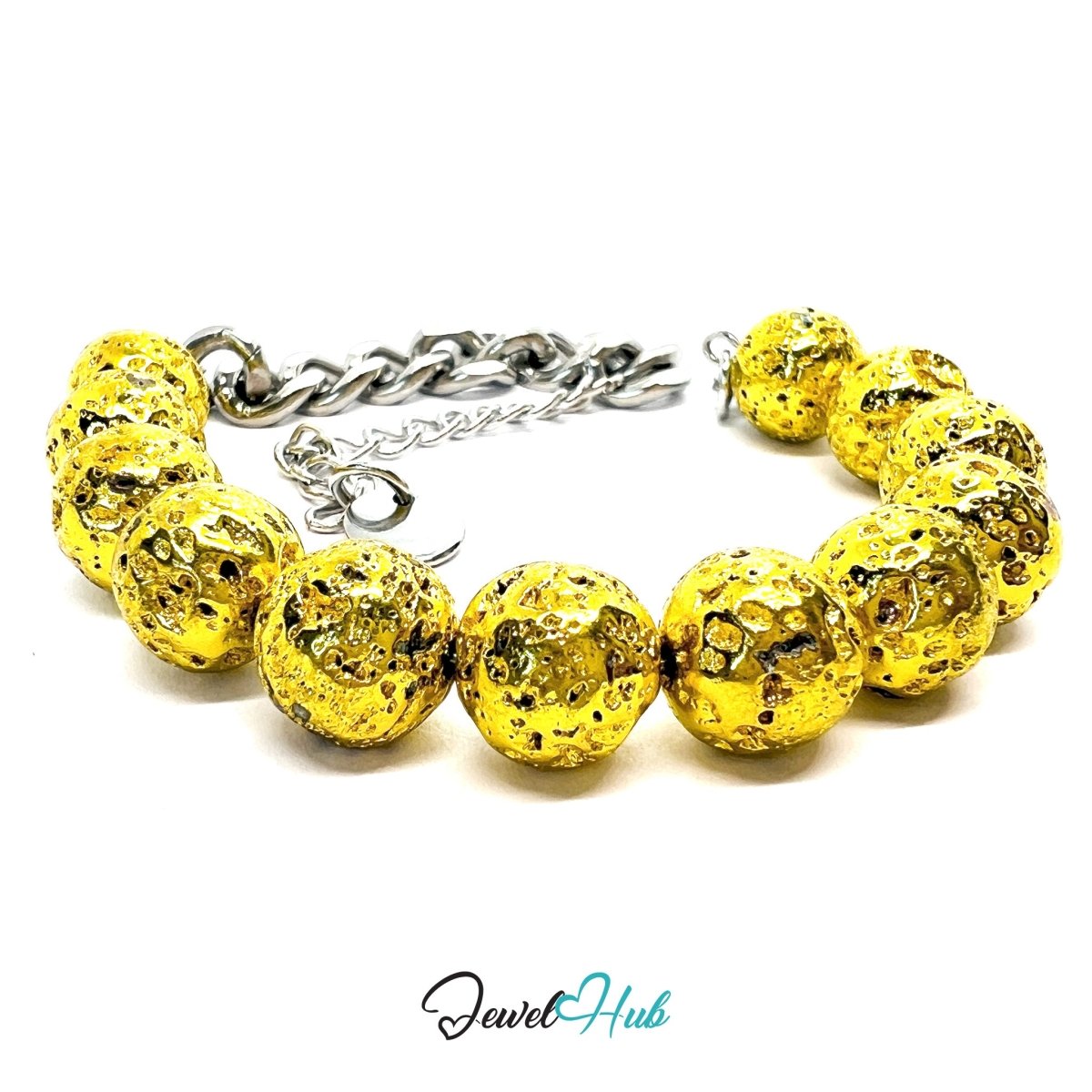 316L Stainless Steel Lava Stone Bracelet – Gold Sculptural Chain - JewelHub.co.uk