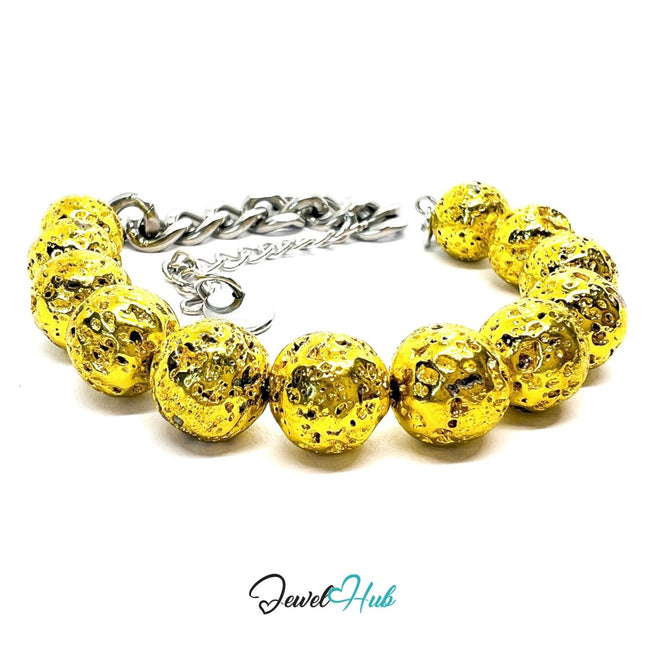 316L Stainless Steel Lava Stone Bracelet – Gold Sculptural Chain - JewelHub.co.uk