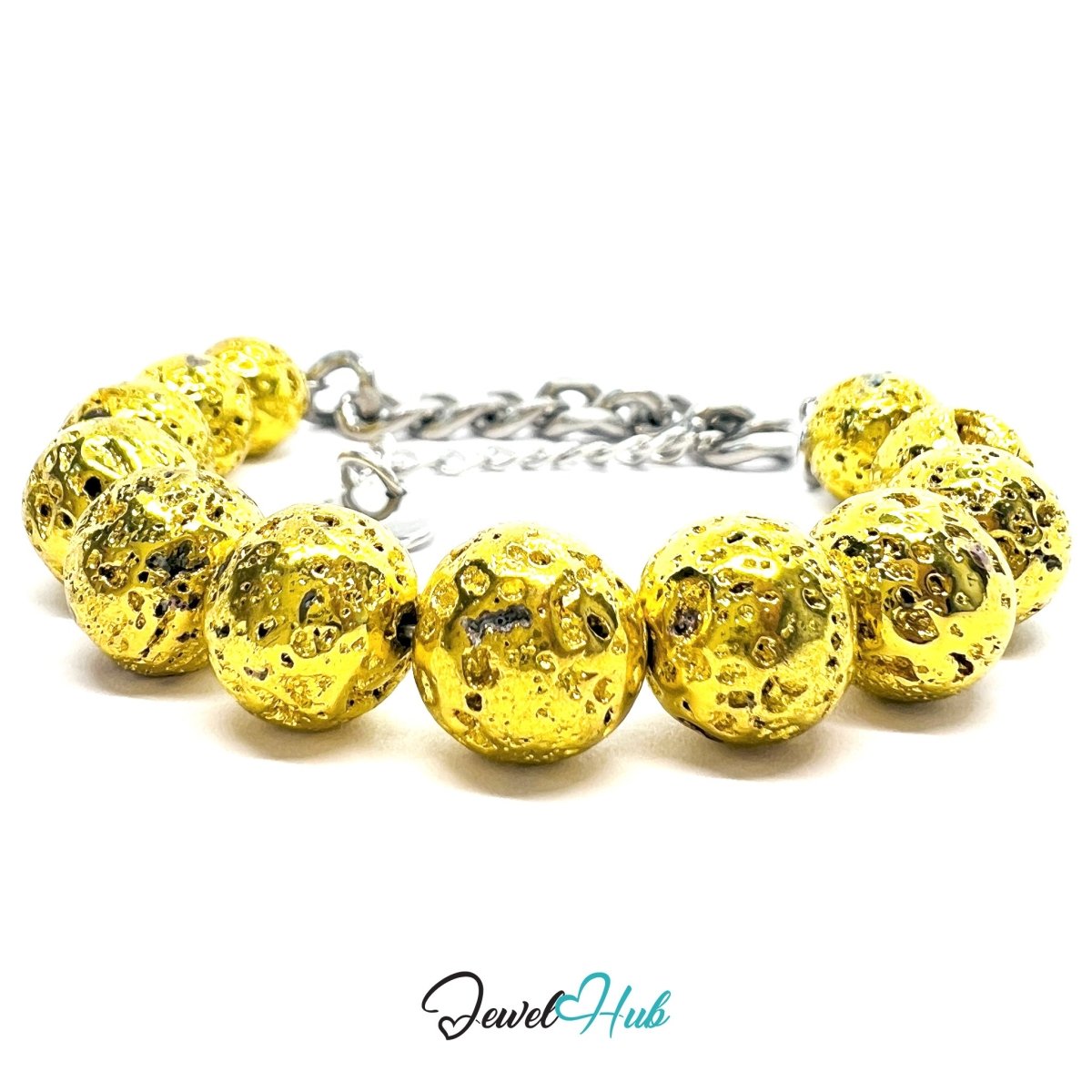 316L Stainless Steel Lava Stone Bracelet – Gold Sculptural Chain - JewelHub.co.uk