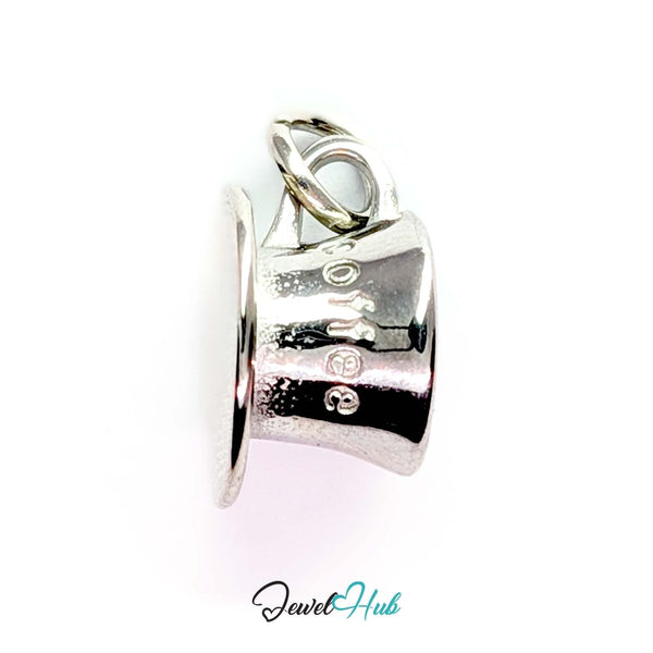 Three-dimensional coffee cup and saucer charm in silver stainless steel - front view - JewelHub