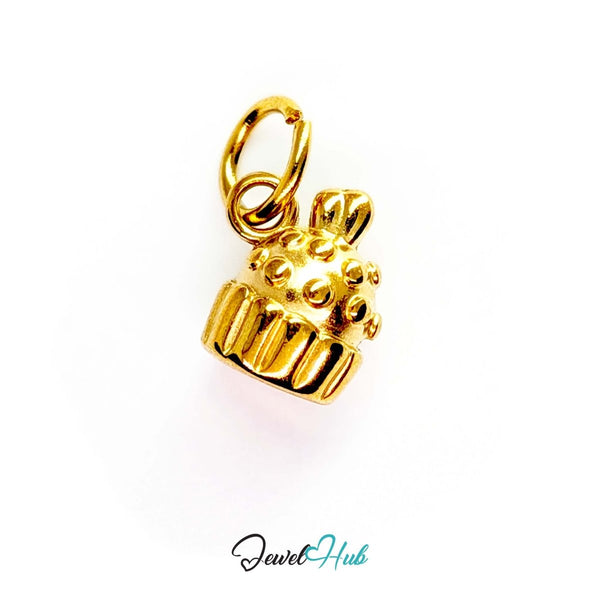 Three-dimensional cupcake charm in gold stainless steel - front view - JewelHub