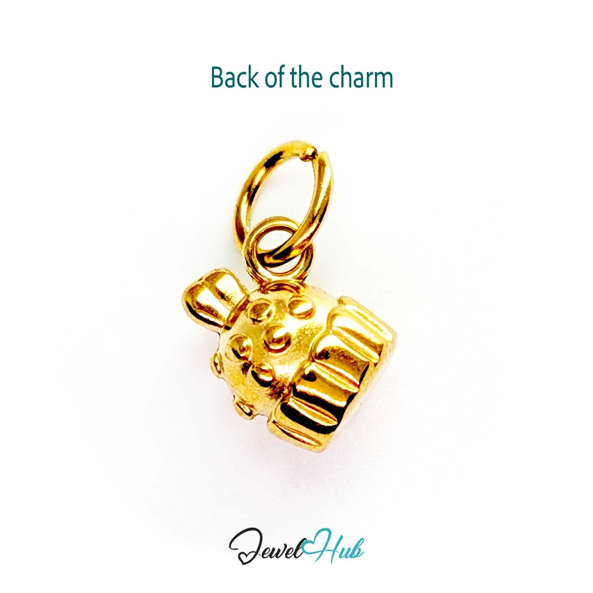 Three-dimensional cupcake charm in gold stainless steel - reverse - JewelHub