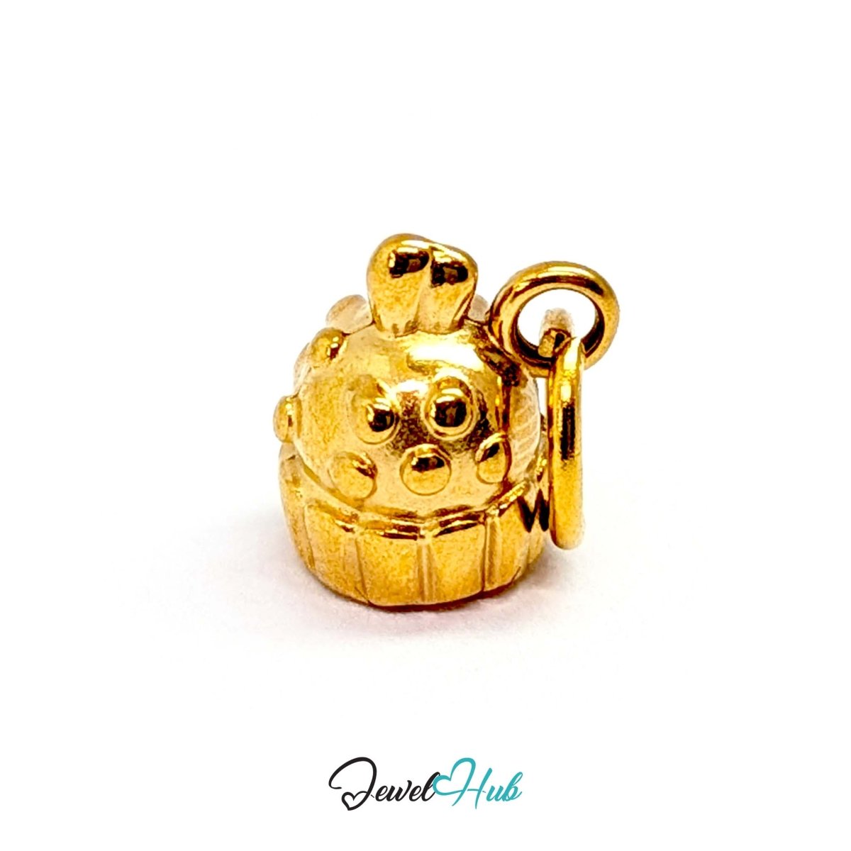 Three-dimensional cupcake charm in gold stainless steel - three-quarter view - JewelHub