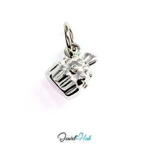 Three-dimensional cupcake charm in silver stainless steel - front view - JewelHub
