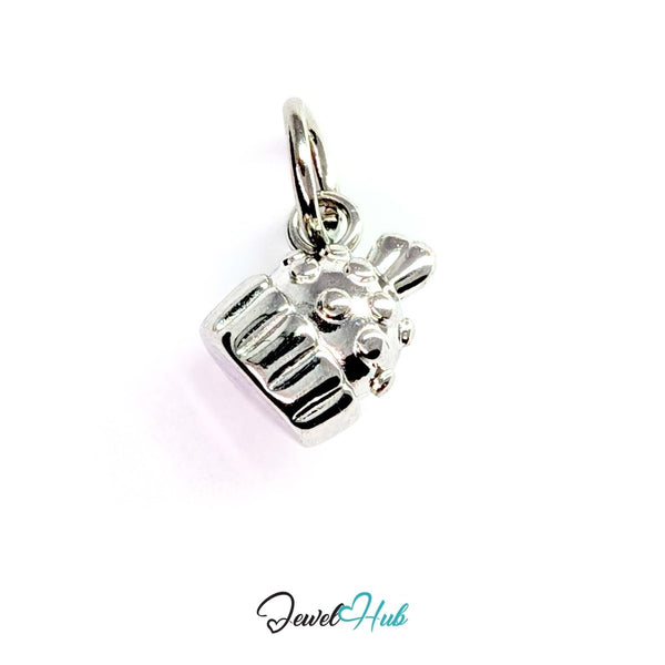Three-dimensional cupcake charm in silver stainless steel - front view - JewelHub