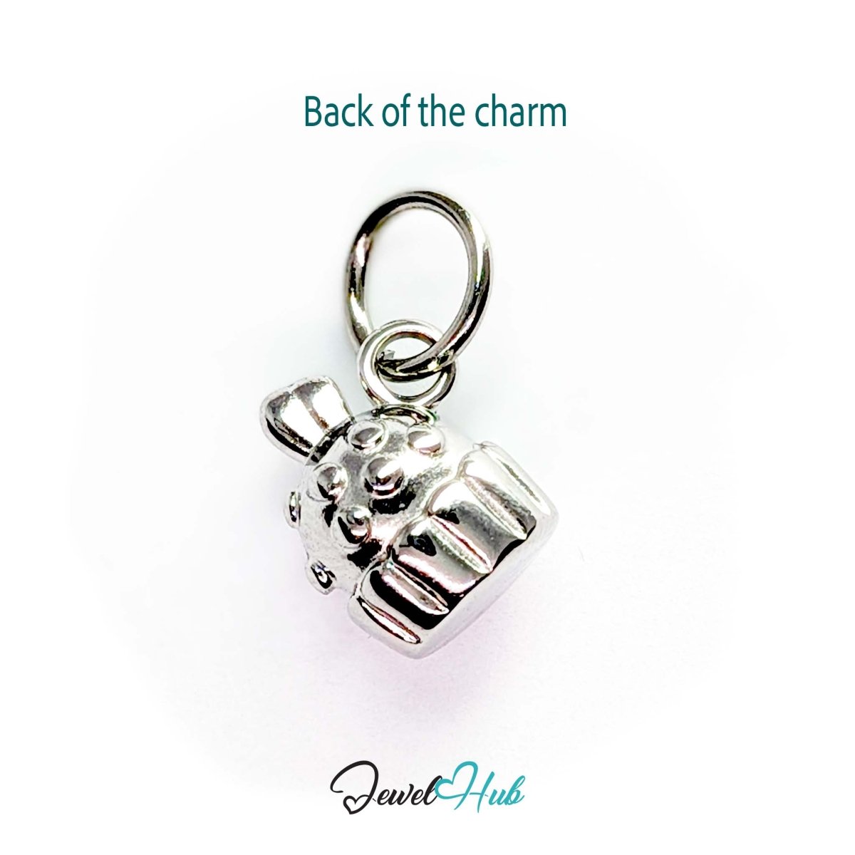 Three-dimensional cupcake charm in silver stainless steel - reverse - JewelHub