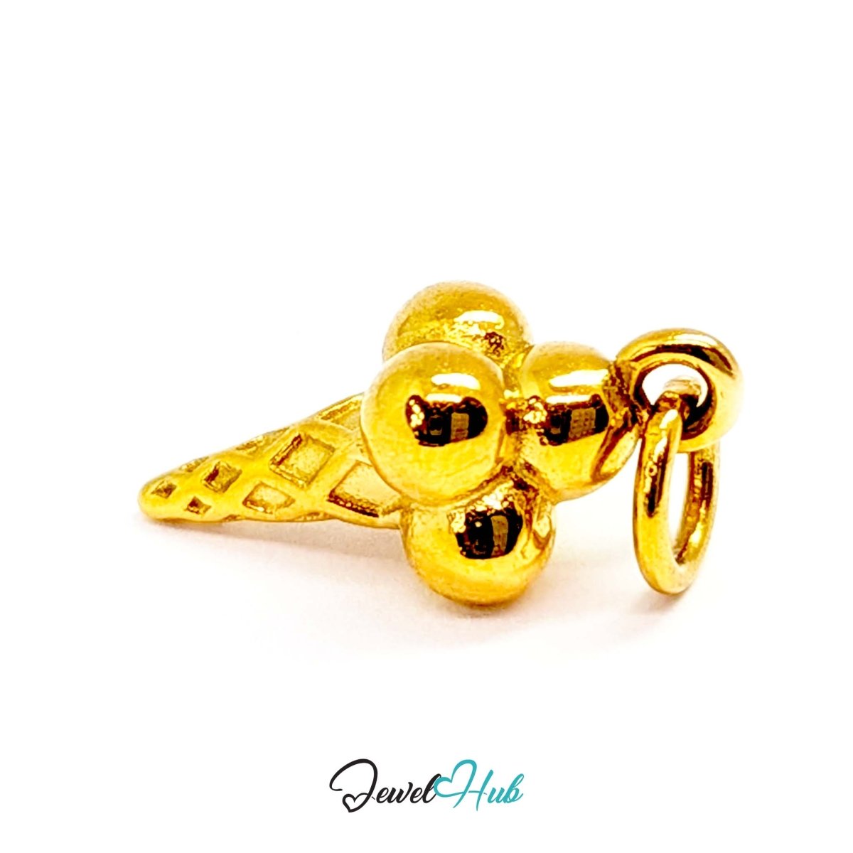 Ice cream cone charm in gold stainless steel - turned to show depth - JewelHub