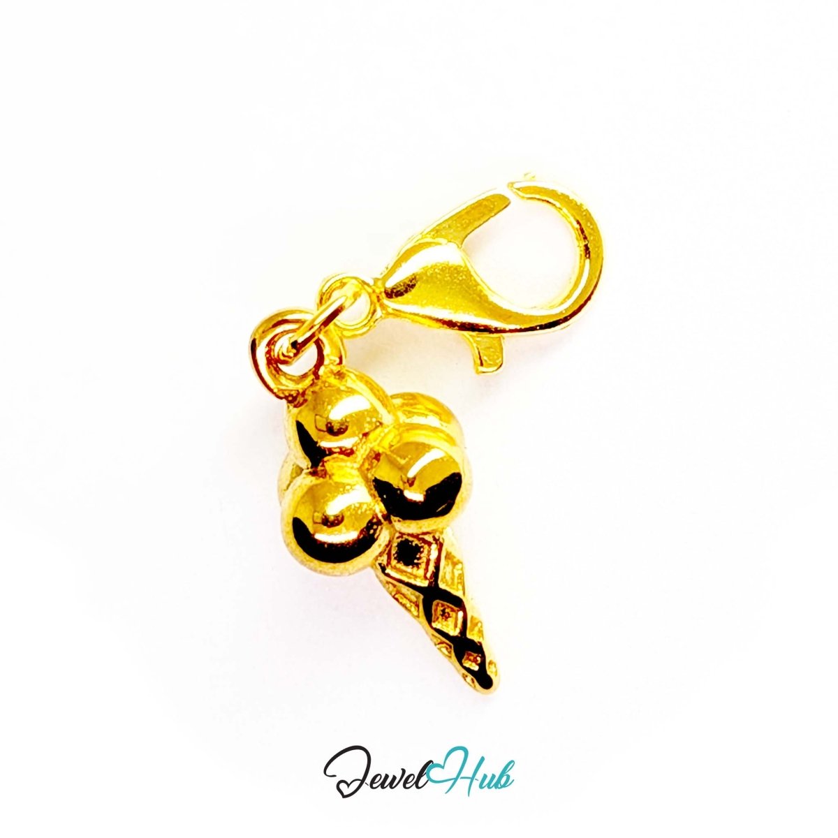 Ice cream cone charm in gold stainless steel - shown with the lobster clasp attached - JewelHub