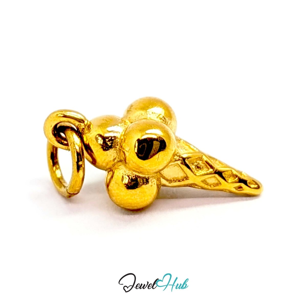 Ice cream cone charm in gold stainless steel - three-quarter view - JewelHub