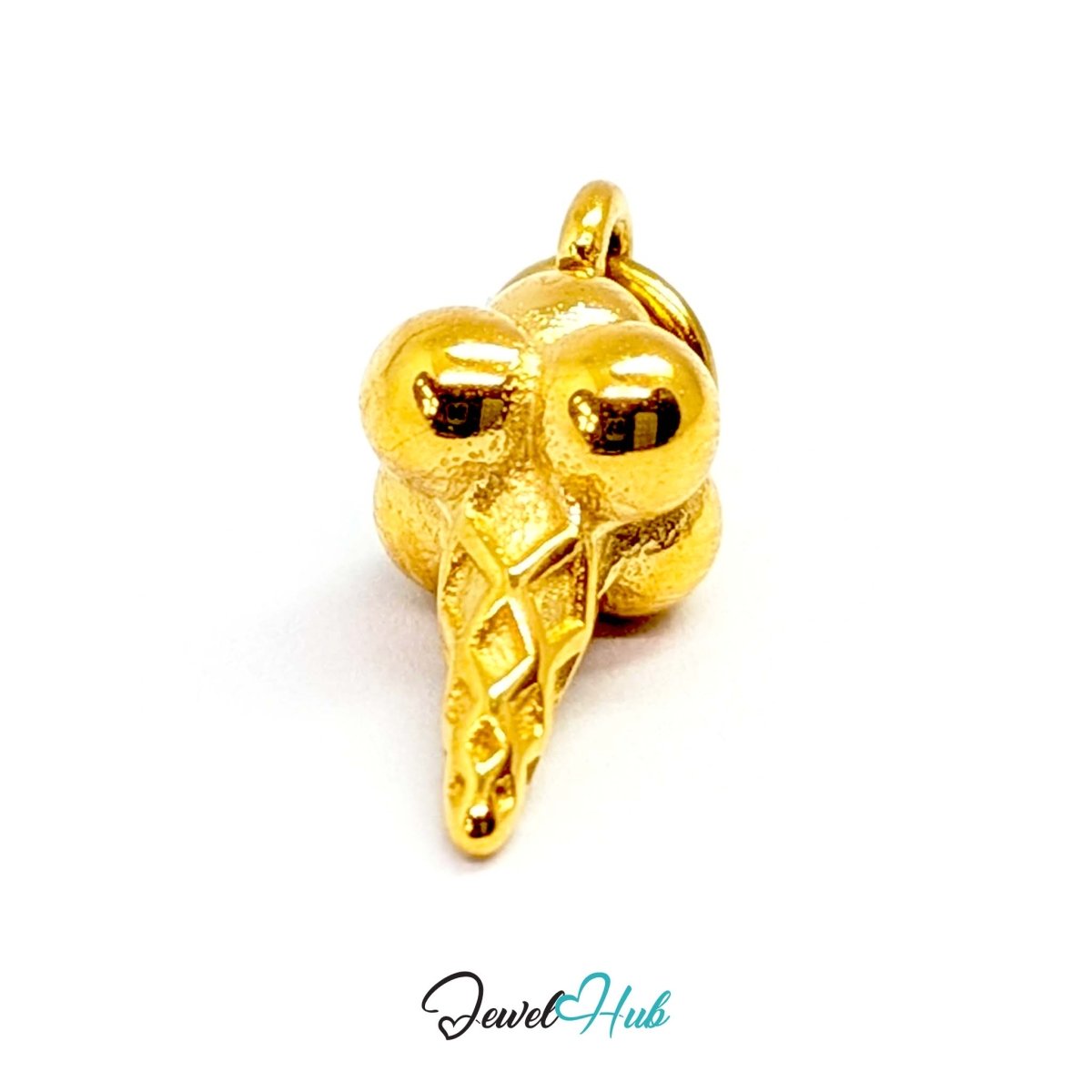 Ice cream cone charm in gold stainless steel - angled view - JewelHub