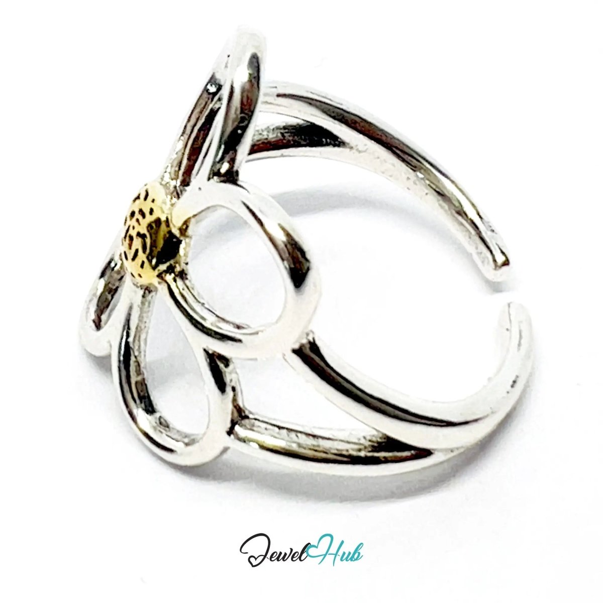 925 Silver & Gold - Tone Flower Ring · UK M - N - O · US 6.5–8 · 3g · Hallmarked - JewelHub.co.uk