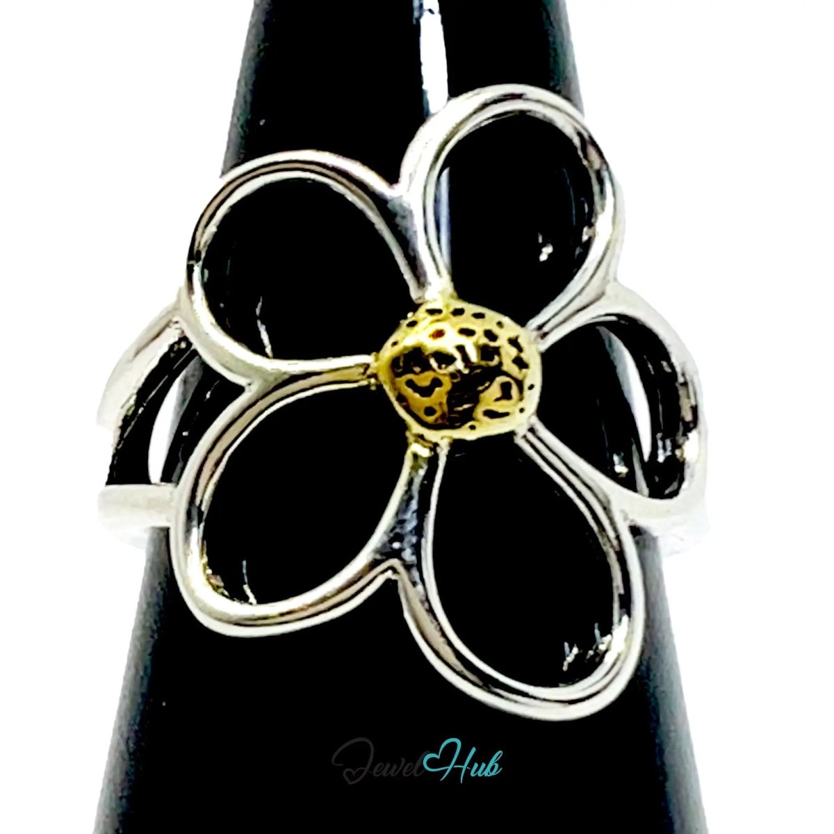 925 Silver & Gold - Tone Flower Ring · UK M - N - O · US 6.5–8 · 3g · Hallmarked - JewelHub.co.uk