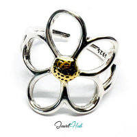 925 Sterling Silver Gold-Tone Flower Ring - S
