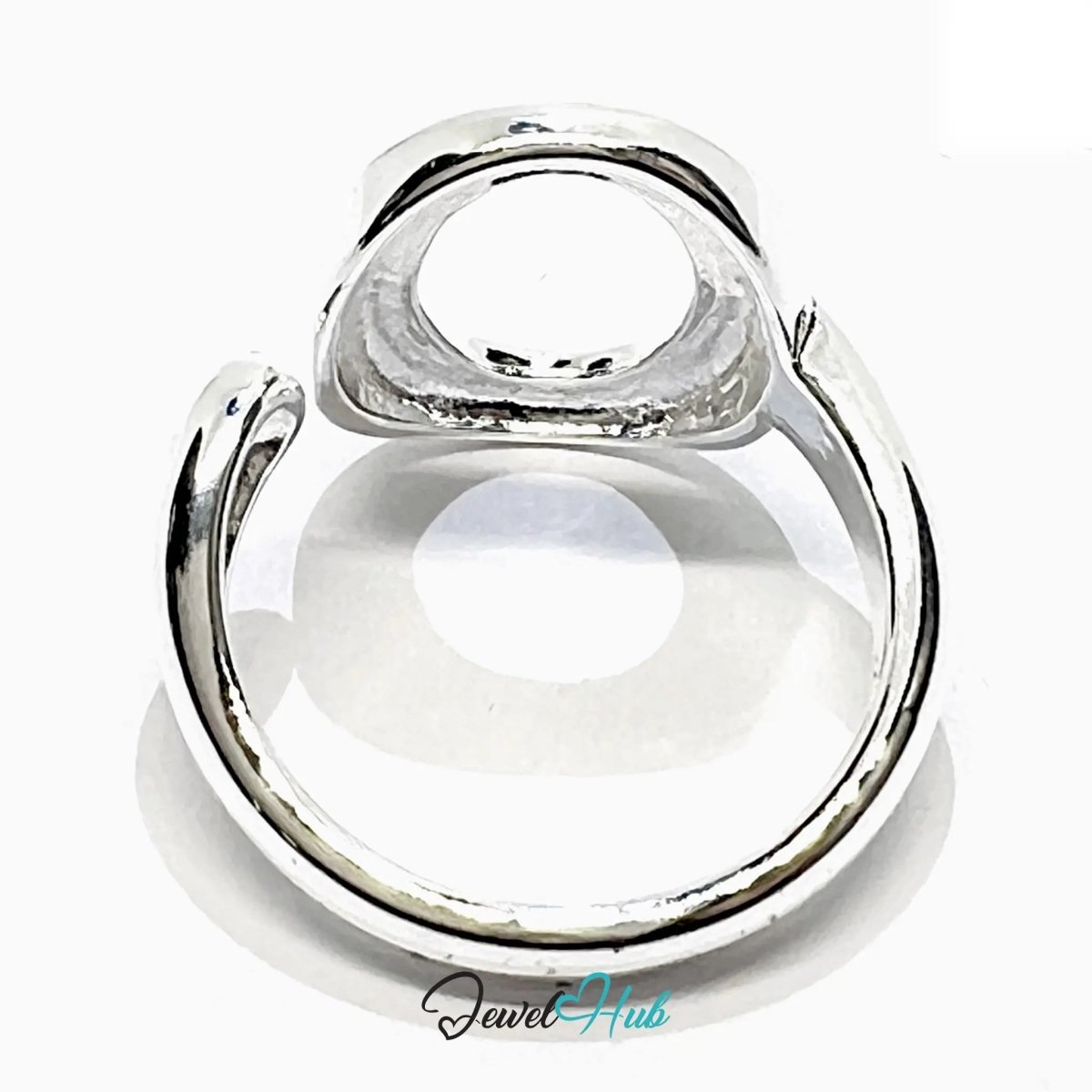 925 Silver Oval Loop Ring – Adjustable MNO, Polished Finish, Symbolic Open Design, Gift - Ready Packaging - JewelHub.co.uk